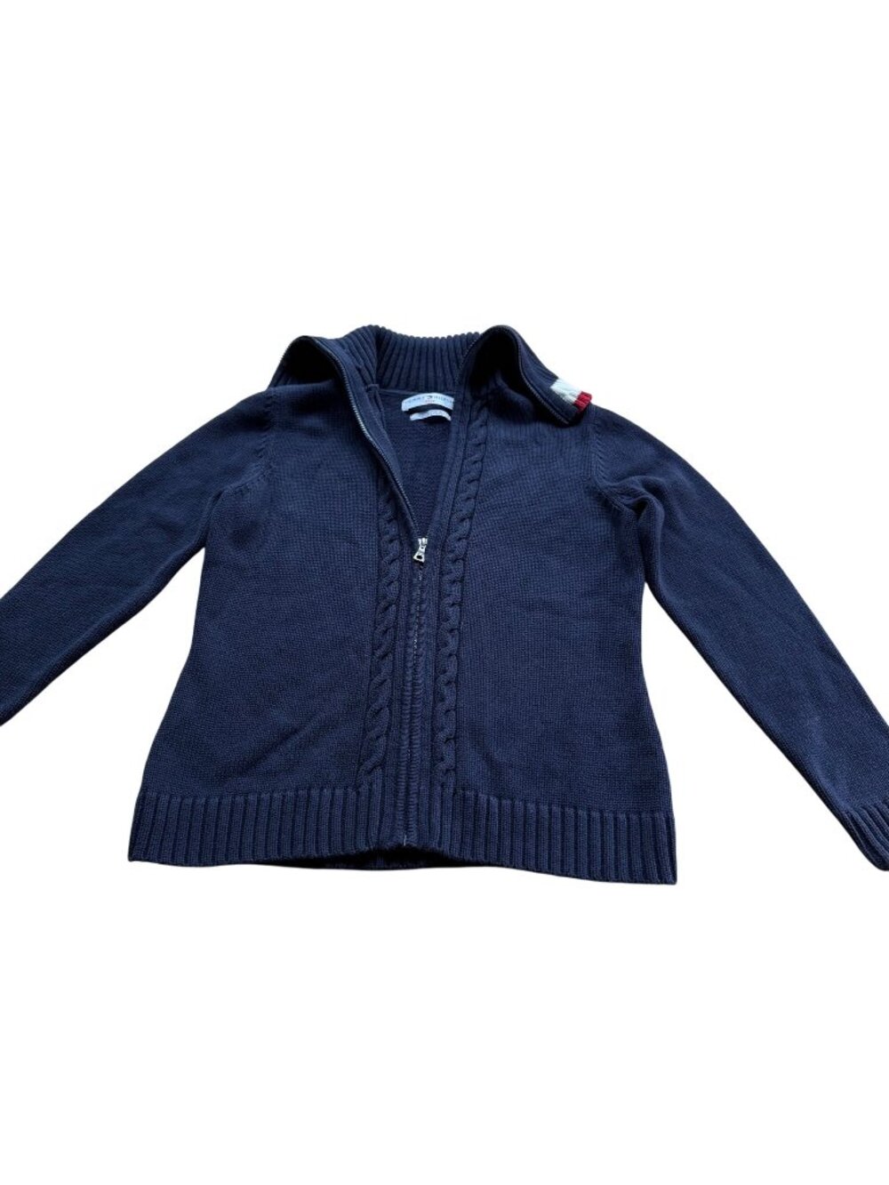 Tommy Hilfiger Jeans M Navy Blue Cotton Cable Knit Full Zip Cardigan Sweater